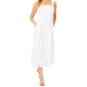 NWT Lilly Pulitzer Hadly‎ Smocked Maxi Dress Resort White Polyester Sz Lg
